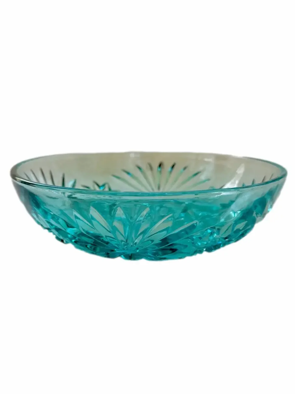 Anchor Hocking Vintage Early American Prescut Aquamarine Blue Glass Bowl Star